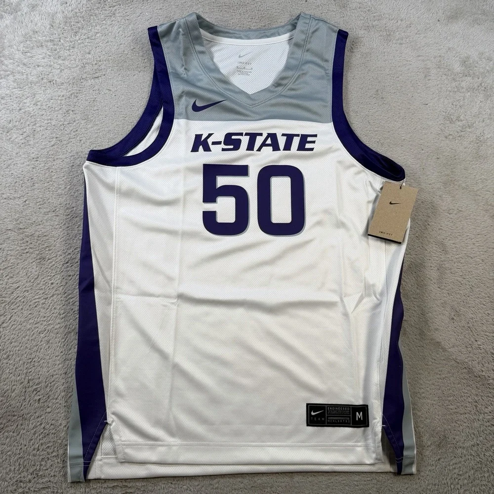Nike Kansas State Wildcats Jersey Mens Medium White Basketball Dri-Fit #50